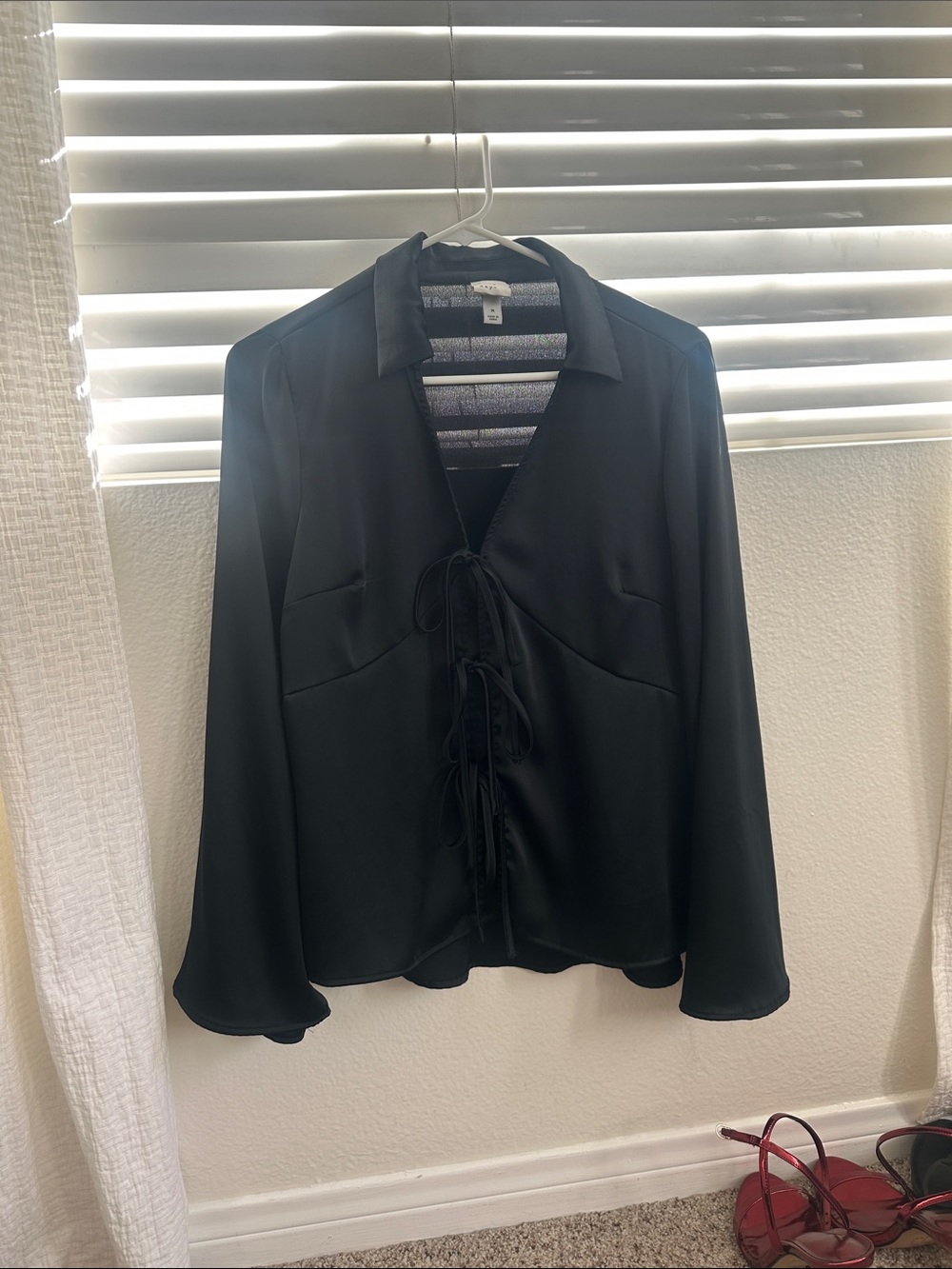 a new day Black Tie-Front Long Sleeve Blouse